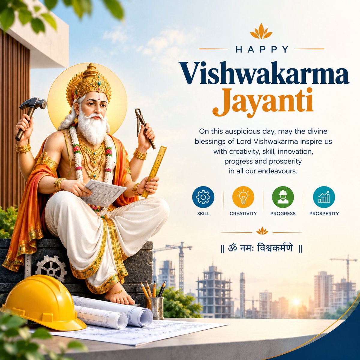adwithDeepak's tweet photo. Happy Vishwakarma Jayanti! 

May Lord Vishwakarma bless us with the power of creativity, skill, innovation, progress &amp; prosperity.

Let every idea become a creation and every creation become a step toward success.
|| ॐ नमः विश्वकर्मणे ||

#VishwakarmaJayanti #LordVishwakarma https://t.co/NMSoJA3JFW