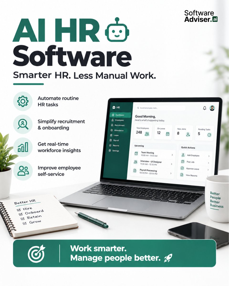 SoftAdviserAI's tweet photo. AI can simplify everyday HR tasks , ,from recruitment and onboarding to employee support and workforce insights. 

Best AI HR Software in USA (2026) – Compare Top Tools &amp; Pricing

#AIHR #HRSoftware #HRTech #ArtificialIntelligence #SoftwareAdviser https://t.co/Jg2nvZYkpe