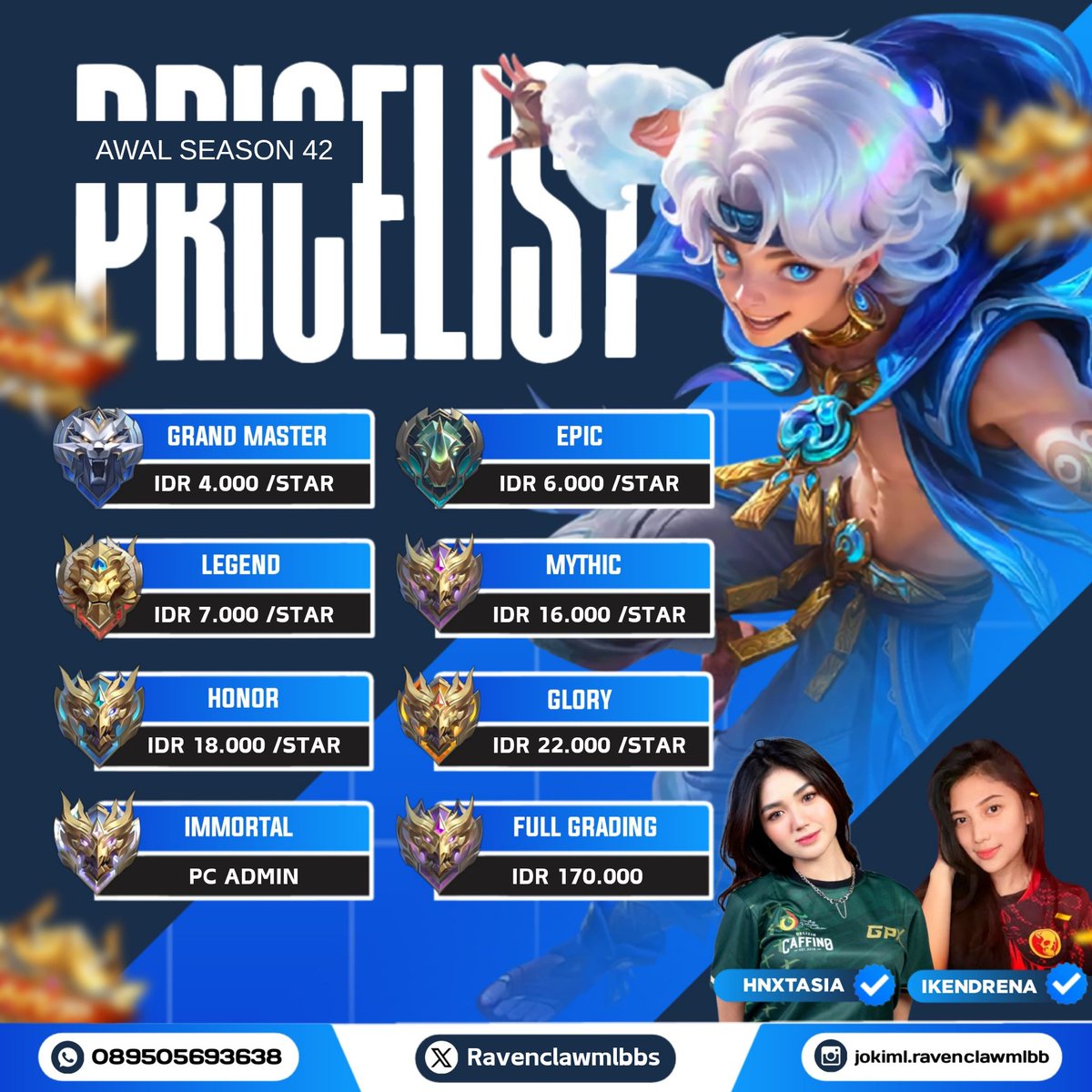 Ravenclawmlbbs's tweet photo. Hi gusy, Ravenclawmlbbs Update New Pricelist Ya Joki buat awal season !! ✨

Proses satset tanpa antri,sudah free request hero meta, yang pasti auto ws antiwlwl, dan avail semua payment. Jangan lupa follow akun ini dan nantikan promo-promo menarik selanjutnya!

Sung aja yang mau order bisa langsung ke https://t.co/9k7Z6WP2Th

#jokiml #jokimlbb #zonauang #zonajajan #zonaBU