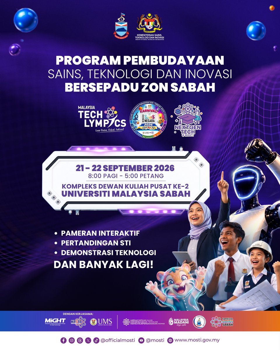 officialmosti's tweet photo. Bah, Apa Khabar orang Sabah ? 🥳

Jom ramaikan 𝑷𝒓𝒐𝒈𝒓𝒂𝒎 𝑷𝒆𝒎𝒃𝒖𝒅𝒂𝒚𝒂𝒂𝒏 𝑺𝒂𝒊𝒏𝒔 𝑻𝒆𝒌𝒏𝒐𝒍𝒐𝒈𝒊 𝒅𝒂𝒏 𝑰𝒏𝒐𝒗𝒂𝒔𝒊 𝑩𝒆𝒓𝒔𝒆𝒑𝒂𝒅𝒖 𝒁𝒐𝒏 𝑺𝒂𝒃𝒂𝒉. https://t.co/PD0UhfB2H5