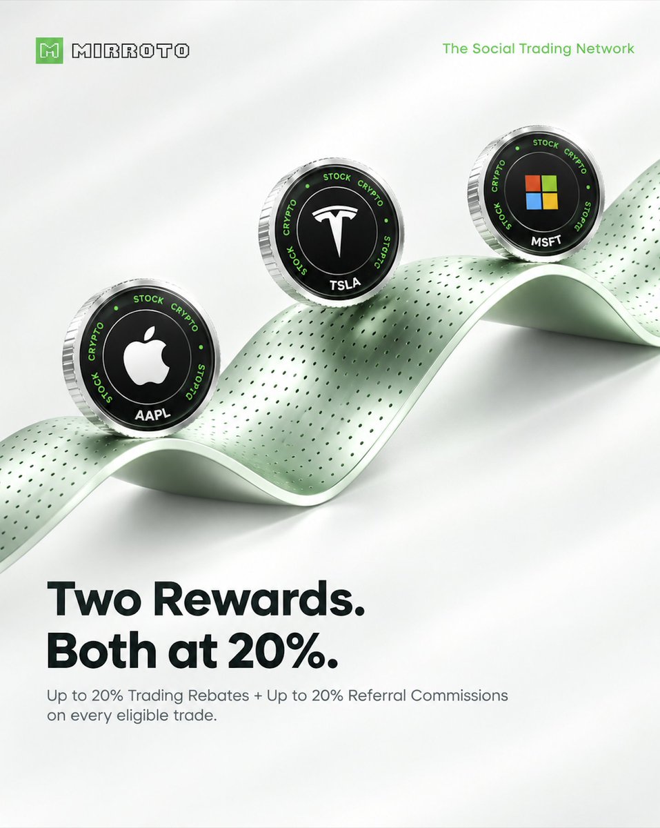 MIRROTO_GLOBAL's tweet photo. Missed rewards.

The last thing you want to leave on the table.

That's why trading with MIRROTO comes with:

Up to 20% Trading Rebates.
Up to 20% Referral Commissions.

Less left behind. More earned from every trade.
📥 https://t.co/eDmpJ49cTC

#Mirroto #SocialTradingNetwork https://t.co/4QSVEuQg84