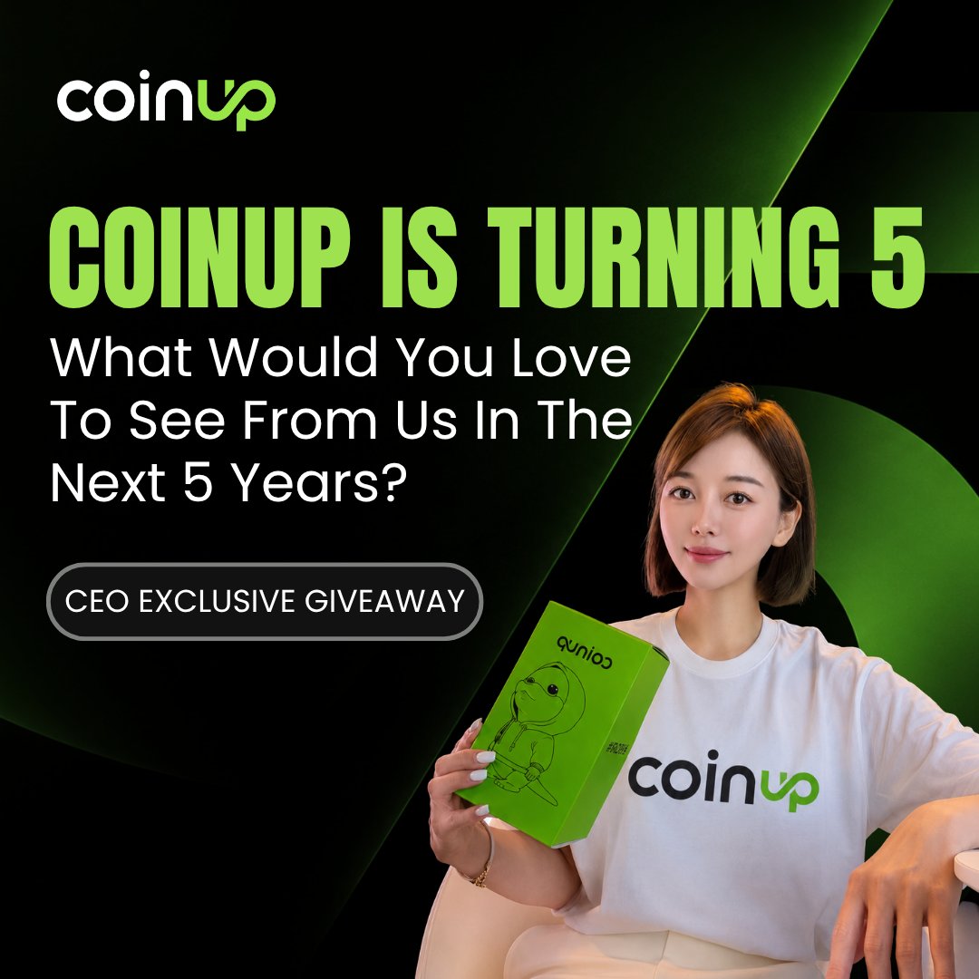 Queenie_CoinUp's tweet photo. CoinUp is turning 5! 💚  

For the next five years, my vision is clear: 
One account. Trade globally. 
More assets. Lower costs. Simpler trading.  

Now, I want to hear your vision: 
What would you love to see from CoinUp in the next 5 years? 

 🎁 I’m giving away 20 CoinUp Otter Plushies to 20 lucky winners! 

To enter:
1️⃣ Follow me, @CoinUpOfficials & @COINUPZH 
2️⃣ Like & repost 
3️⃣ Comment your answer and tag 3 friends  

Let’s shape the next five years of CoinUp together. 💚
⏰ Ends: 20th Sep 2026, 12AM UTC +1