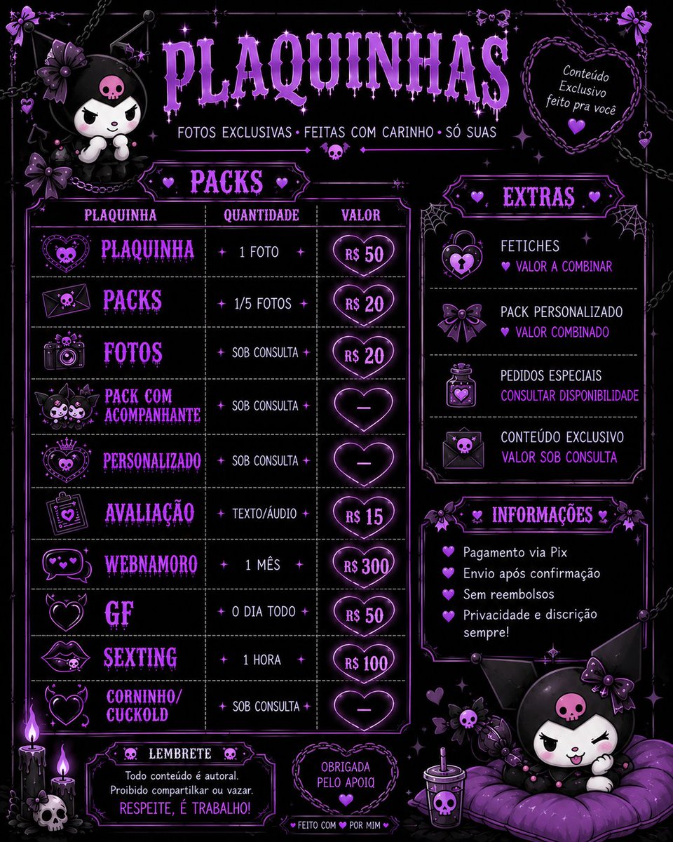 chocotonnieIvyy's tweet photo. ᨳ𐔌՞҂ ˕ ֊՞𐦯ᜊ. Tabelinha atualizada. 𓍢ִ໋ 🦇

˚.🦴 ᵎᵎ Apenas twitter e privacy
Privacy: iLuivyy

#BUNDOAWARDS #XOTAAWARDS #vendopack #bbc #sizekink #footfetısh #packdope #creampie #findom #seelingcontent #feetfetish #moneyslave #podolatria 

Sempre on para vendas. Dm aberta https://t.co/UePUXFNPm2