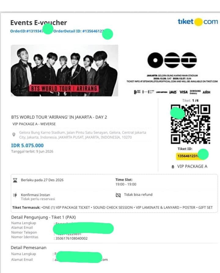NnaHanGeu's tweet photo. WANT TO SALE TIKET 💜

BTS ARIRANG in JAKARTA 2026 ‼️

🌟VIP PACKAGE A - 2 TIX DAY 2 (7JT)PER TIX 
🌟 PLATINUM FLOOR B- 1 TIX DAY 1 (5JT)

✅ Dp 50% /FULL PAYMENT 
✅ proof
✅ di urus sampai wristband
✅ COD di venue

#BTS_WORLDTOUR_ARİRANG #arirangjkt  #wts https://t.co/DrCL78dg9z