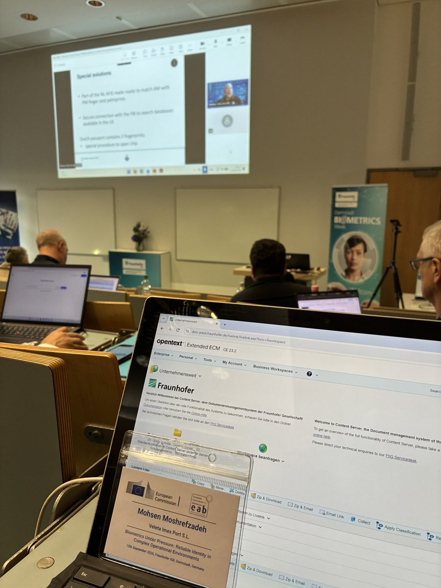 mohsenmoshref's tweet photo. Great insights @EABiometrics Darmstadt! Honored to collaborate with top Academic Experts like Prof. Enrique Cabello (URJC) &amp; discuss with leaders of #Biometrics &amp; #Safety frameworks. Inspiring intersection of #tech_innovation! @EU_Commission @Frontex @Fraunhofer_IGD @HorizonEU https://t.co/Ff72Ifc0qg