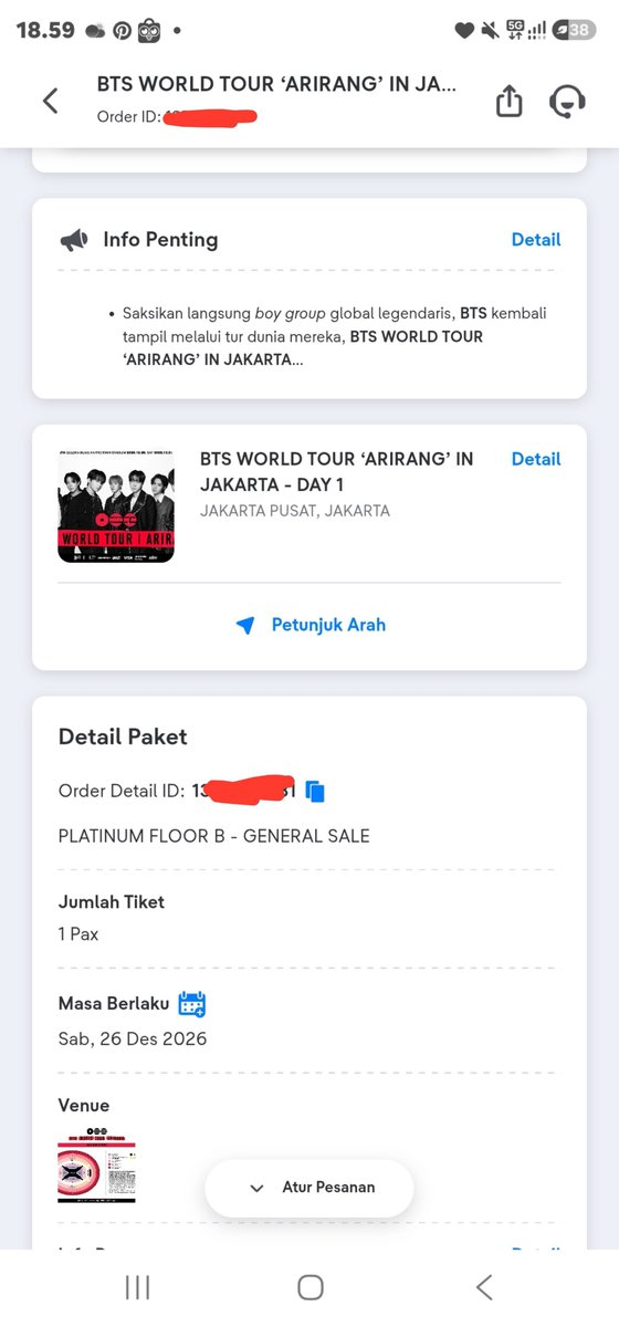 NnaHanGeu's tweet photo. WANT TO SALE TIKET 💜

BTS ARIRANG in JAKARTA 2026 ‼️

🌟VIP PACKAGE A - 2 TIX DAY 2 (7JT)PER TIX 
🌟 PLATINUM FLOOR B- 1 TIX DAY 1 (5JT)

✅ Dp 50% /FULL PAYMENT 
✅ proof
✅ di urus sampai wristband
✅ COD di venue

#BTS_WORLDTOUR_ARİRANG #arirangjkt  #wts https://t.co/DrCL78dg9z
