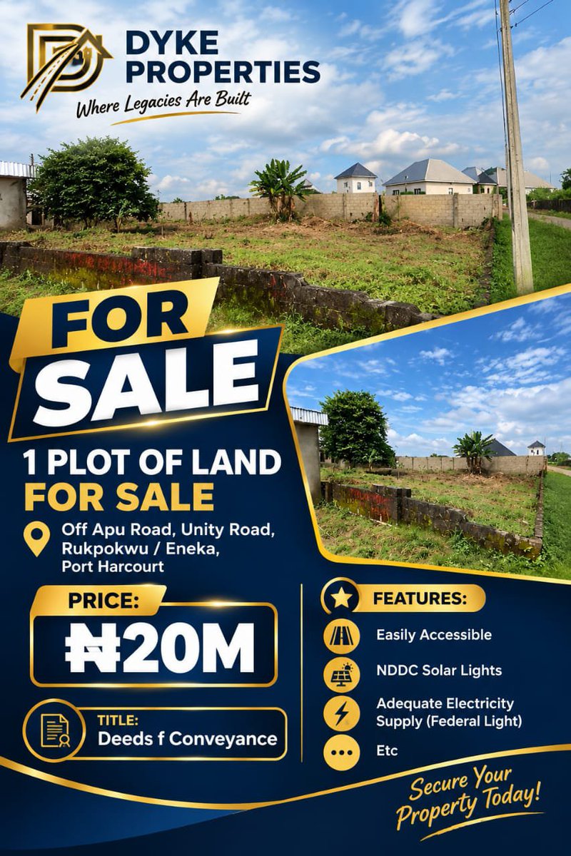 AlutaIjele's tweet photo. 1 PLOT OF LAND FOR SALE

📍 Location: Apu Road, Rupokwu, Port Harcourt
💰 Price: ₦20M

📞 For enquiries and inspection, contact 09063989924 https://t.co/sbUGuABKiy