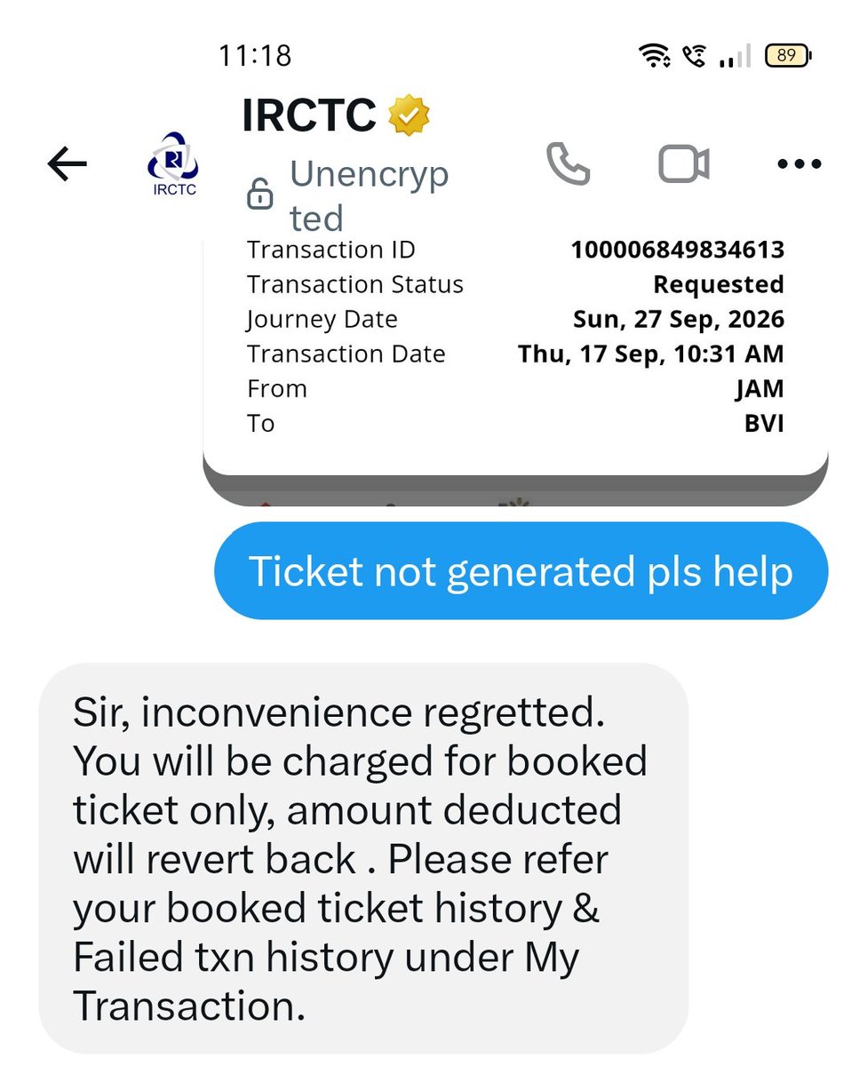 mrsanjayrb's tweet photo. @PMOIndia respected sir why indian railway irctc not generating our ticket after booked https://t.co/C3aiHmgC8F