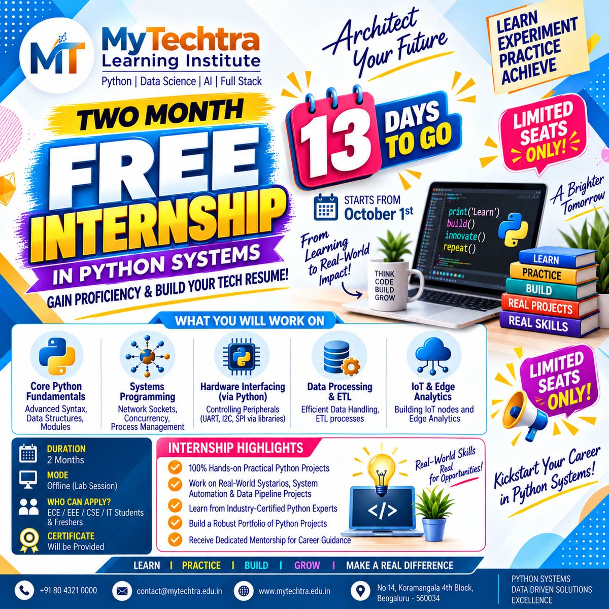 ArshethB6088's tweet photo. Target Applicants🎯
Recent graduates and entry-level professionals with backgrounds in Computer Science | Information | Technology |AI-ML | and allied technical disciplines🚀
#MyTechtra #PythonSystems
#InternshipsinPython #lnternshipsEasy #StudentsinEngineering #CS #IT #AIE https://t.co/SOXArC21yr