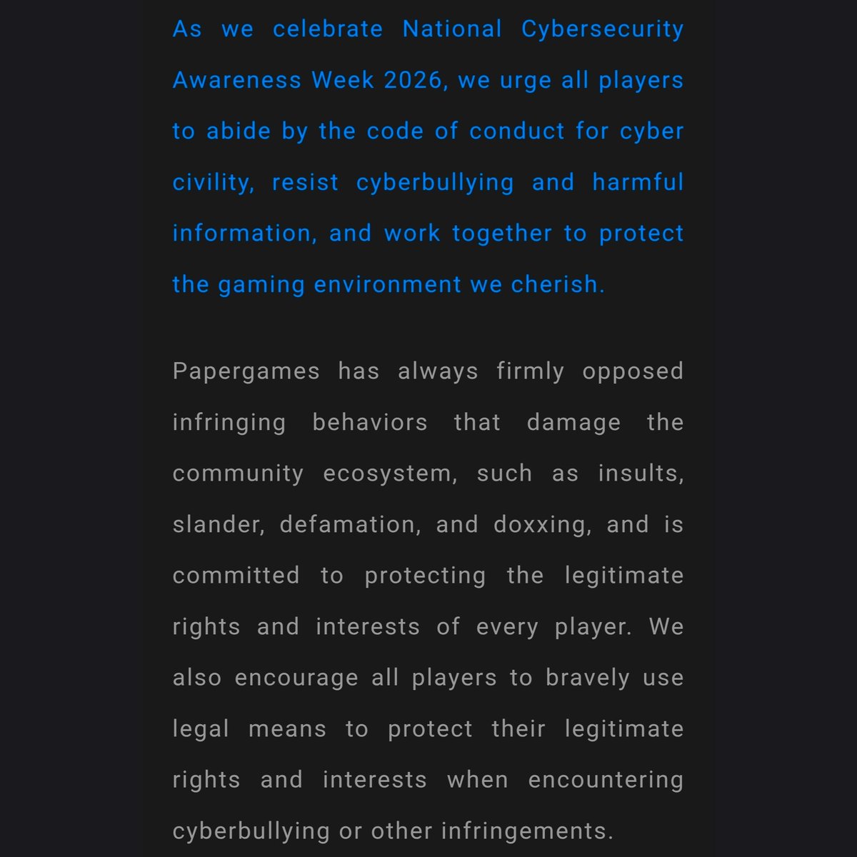 pinkcrispss's tweet photo. Papergames has announced progress in its zero-tolerance campaign against intellectual property (IP) infringement, cyberbullying, defamation, and illicit game-related services. There are also active judicial proceedings addressing trademark/copyright infringement, game leaks, unfair competition, and malicious harassment targeting the studio or its player base. 

They encouraged those encountered cyberbullying online to report the post under cyberbullying/infringement reasons using the built in "Report" option on Weibo/XHS or report violation directly to the Cyberspace Administration of China's Reporting Center via https://t.co/roYXlLAbR2 

https://t.co/iX4m9FF1Gp