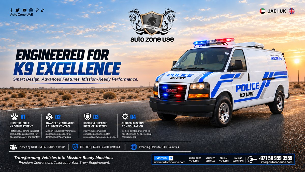 autozoneuae's tweet photo. In hot climates, a K9 compartment without dedicated ventilation isn't just uncomfortable — it's a risk, and handlers end up monitoring it instead of the job.
Purpose-built containment, climate control, duty-grade interior.
https://t.co/32dzYqrMFJ
#policek9 #k9unit #lawenforcement https://t.co/UVwDPpvS80