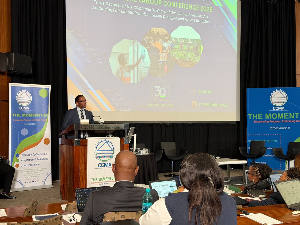 DmJomo's tweet photo. [📸 Happening Now] We are delivering an address on behalf of the Department of Employment and Labour at the CCMA Annual Labour Conference of 2026 convened by the CCMA under the theme “Three decades of the CCMA and 31 years of the Labour Relations Act: Advancing Fair Labour Practices, Social Dialogue and Access to Justice”.

The 2026 Conference also received an address from Judge Portia Nkutha-Nkontwana who is the Judge of the Labour Appeal Court and The Labour Court of South Africa. 

@GovernmentZA @CCMA_SA
#CCMALabourConference2026 #LabourRelation #TowardsLabourPeace #Yazini #GovtUpdateZA #ServiceDelivery #HaretageMonth2026