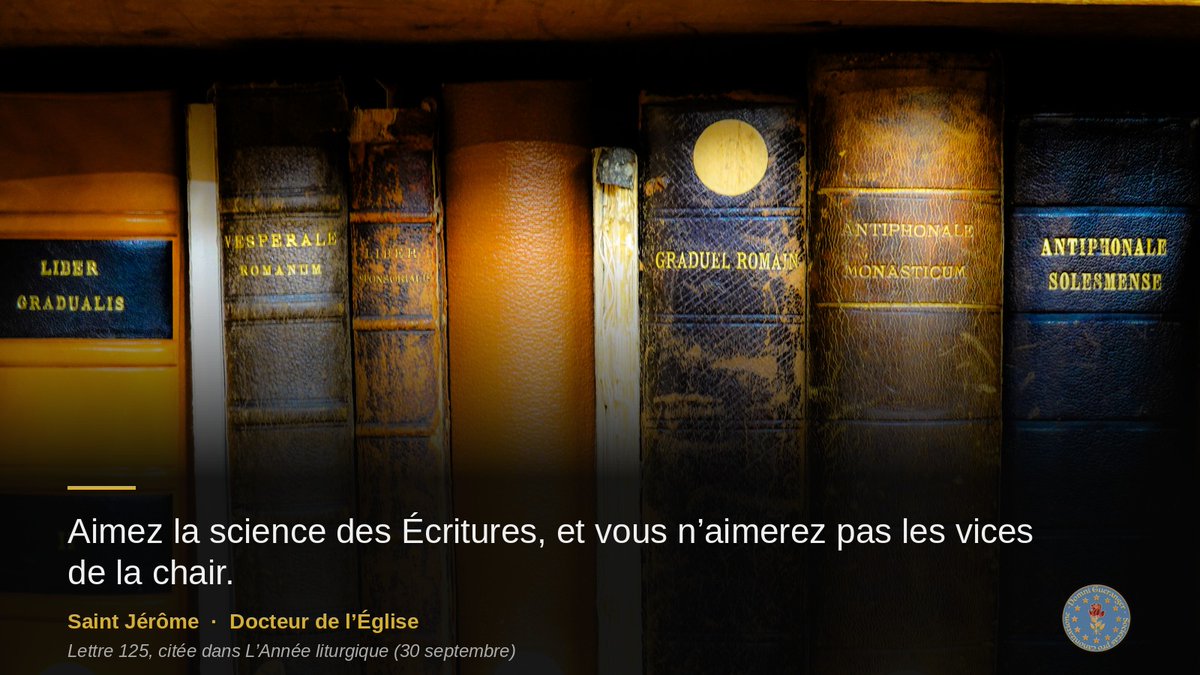 DomGueranger's tweet photo. 30 septembre, saint Jérôme, traducteur de la Bible en latin :

« Aimez la science des Écritures, et vous n’aimerez pas les vices de la chair. »

Lettre 125, citée dans L’Année liturgique

#saintjerome #domgueranger #eglisecatholique https://t.co/M3ij6UFIDH