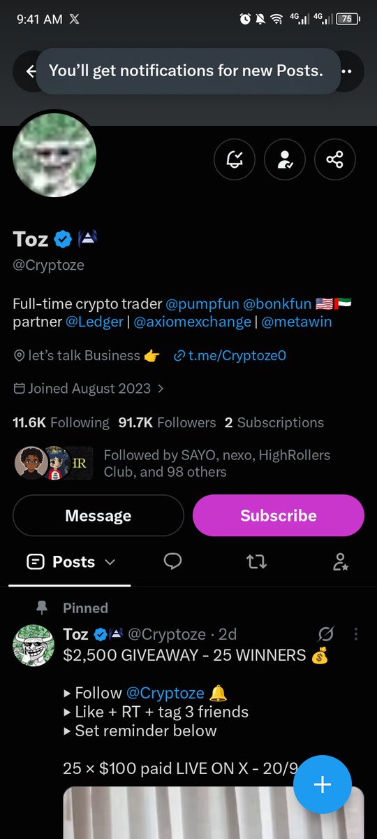 Alex_trelos's tweet photo. @Cryptoze following you with notifications on ✅ 
tagging @vancova_heis @Nunchohatesyou @VeyrX_ 

thank you Toz 🙏🏼
I'll be on the space with you! https://t.co/6LMJDHK46p