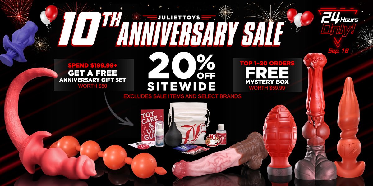 ToysJuliet's tweet photo. ⏰ 24 HOURS ONLY!
Our 10th Anniversary Flash Sale is here!🎉
One of our biggest promotions of the year — and we’re celebrating with YOU.🥂

🔥 20% Off Sitewide!
🎁 First 20 Orders Get Free Mystery Box!
🎉 Spend $199.99+ & Get Free Anniversary Gift Set

👉 https://t.co/9pO6LO7LjT