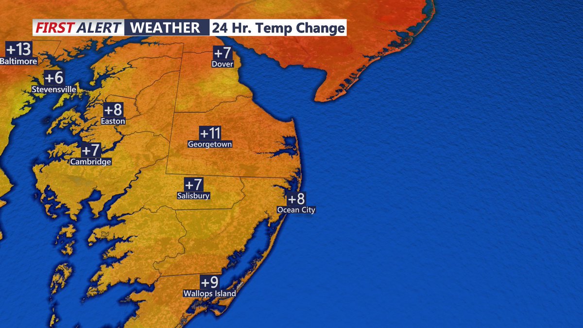WxMastro87's tweet photo. Milder morning on Delmarva, summer-like fell returns today! Weak front pushes through late tonight-Fri AM, stray shower/sprinkle possible. Unsettled pattern develops late Sunday-Tuesday. @coasttvnews https://t.co/EwkwhAbPpG