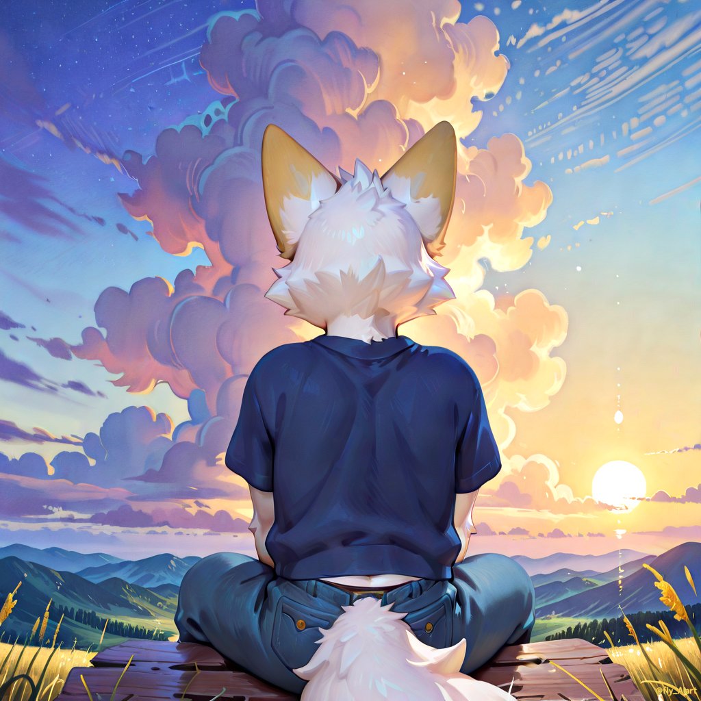 fly_AIart's tweet photo. A little fox enjoying the beautiful scenery under the sunset. 🦊🌅
#AI #AIart #furry #furryart https://t.co/wIuYeNgUgF