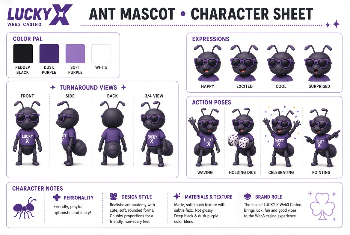 fasrerr546's tweet photo. @luckyx_game Introducing my entry for the LUCKY X Mascot Contest

Meet the underdog.

A small ant with big luck.
Black &amp; dusk purple. Cool sunglasses. Always calm even when the table goes crazy.

When everyone else folds… he drops two Aces.

@luckyx_game

#LUCKYX #MascotContest https://t.co/64kVISrShb