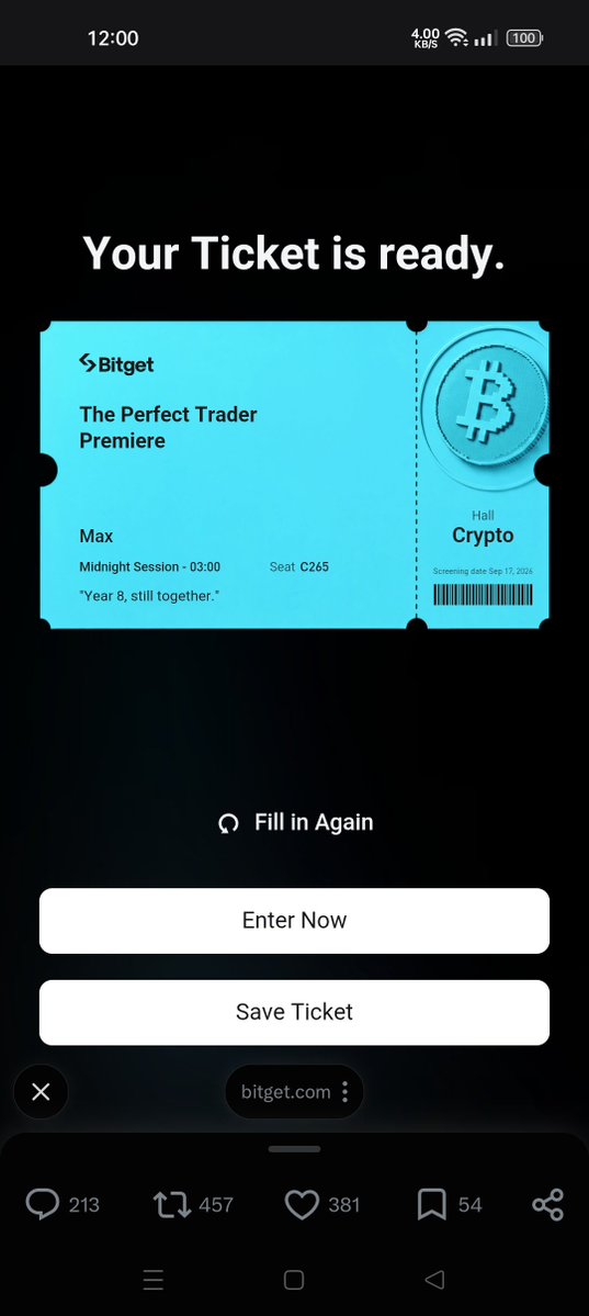 max580143's tweet photo. Watched the Perfect Traders Premiere before claiming the ticket.

What stood out wasn’t the production. It was how messy real trades actually look when someone isn’t performing for the camera. Entries, exits, the pause in between. That’s the part most anniversary videos skip.

Ticket claimed.

@hey_nusrat  come watch it once, then decide if you want in.

#BitgetTurns8 #PerfectTraderPremiere