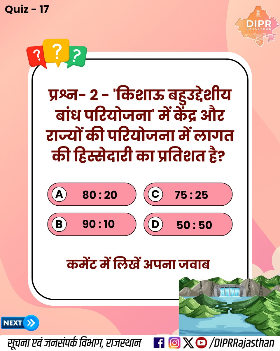 DIPRRajasthan's tweet photo. परखिए अपना ज्ञान, दीजिए सही जवाब...

कितना सही है आपका जवाब?
जानने के लिए जुड़े रहिए…
अगले क्विज में मिलेगा सटीक जवाब!

पिछले क्विज NO. 16 के जवाब -

प्रश्न 1 -, उत्तर - C
प्रश्न - 2, उत्तर - A
प्रश्न - 3, उत्तर - C
प्रश्न - 4, उत्तर - D

राजस्थान की हर नई पहल, हर नवाचार और हर जनकल्याणकारी योजनाओं की जानकारी के लिए फॉलो करें
@DIPRRajasthan 

@BhajanlalBjp 
@KumariDiya 
@DrPremBairwa 
@RajCMO 
@RajGovOfficial 

#KishauProject #KishauDam #MissionKarmayogi #bluepottery #RajasthanGovernment #nagarnigam #RajasthanUpdates #DIPRRajasthan #आपणो_अग्रणी_राजस्थान