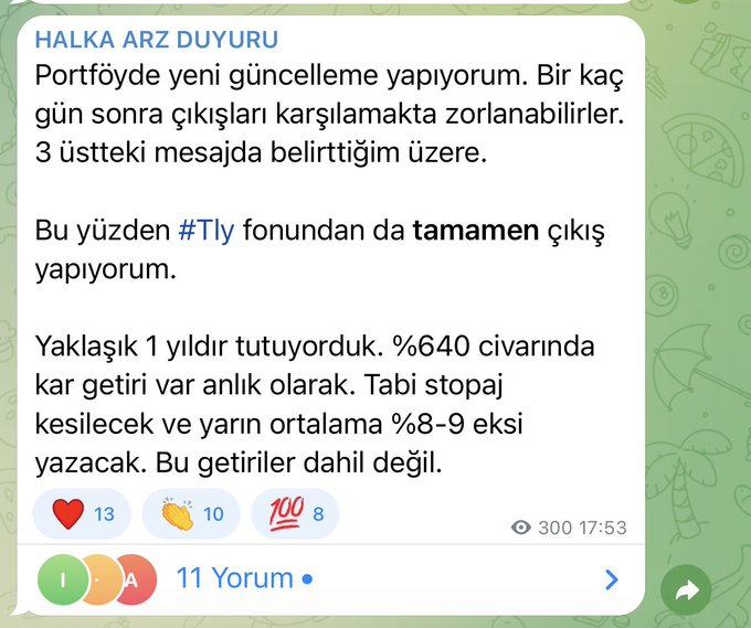 Evicted6's tweet photo. Portföyümde bulunan #Tly fonu için satış emiri verdim. 

Güncel portföyüm;

- %30 Hisse senedi (#tcell #bımas #eregl #aefes #thyao)

- %40 Para piyasası fonu (zbj)

- %20 Tly (satış emiri verdim)

- %10 Altın https://t.co/0YCTyqMkGQ