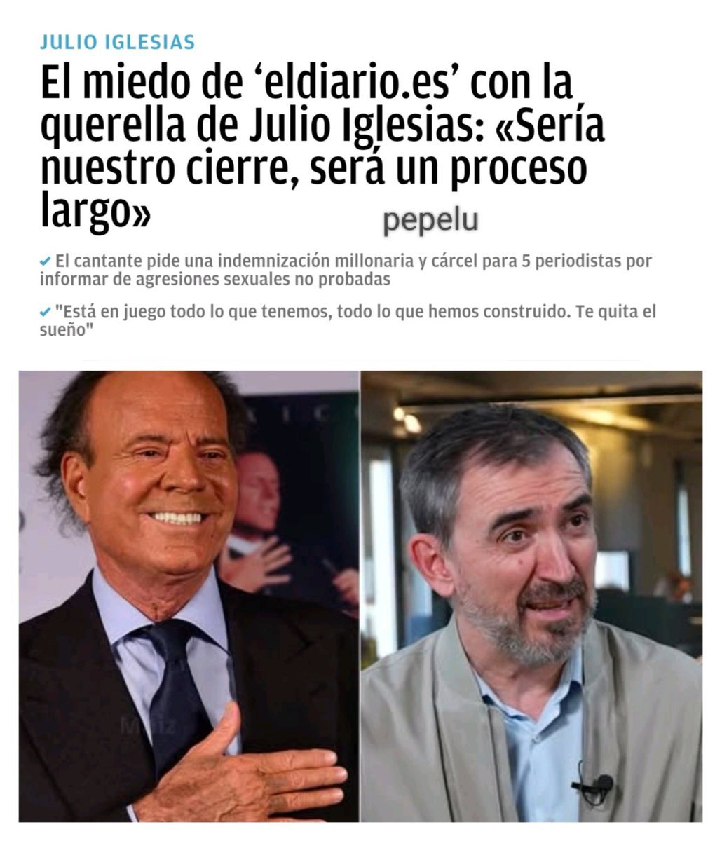 SegundoBar78953's tweet photo. El lerdo éste, comunista tarado.
Está a punto de ser condenado 
a una multa millonaria, por 
acusar a Julio Iglesias, por delitos 
de abusos sexuales.
Y publicarlo en la mierda de su periódico . https://t.co/I6wl5pnLZR