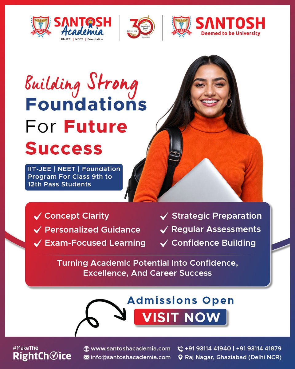AcademiaSantosh's tweet photo. Success starts with the right foundation. 🎯📚
Santosh Academia prepares students for IIT JEE, NEET & Foundation with expert guidance and focused learning.
Admissions Open!
🌐 https://t.co/vYGvACFXF3
#SantoshAcademia #IITJEE #NEETPreparation https://t.co/yRr3uLhxnd