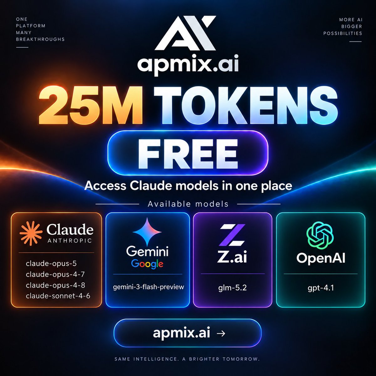 Fake_Abid_'s tweet photo. 🚀 Try Apmix for FREE
Sign in to https://t.co/HGYuCmBinh and instantly get 25M free tokens to use across available AI models.
✅ No daily limits
✅ No expiration date
✅ Use your tokens whenever you want
✅ No payment required to start
👉 Get Started → https://t.co/HGYuCmBinh https://t.co/mG4JYcdlne