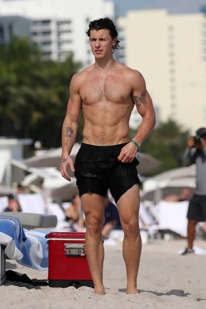 Emmy_jay231's tweet photo. Shawn Mendes standing shirtless on a sandy beach against turquoise water. https://t.co/FR8pvbUcpv