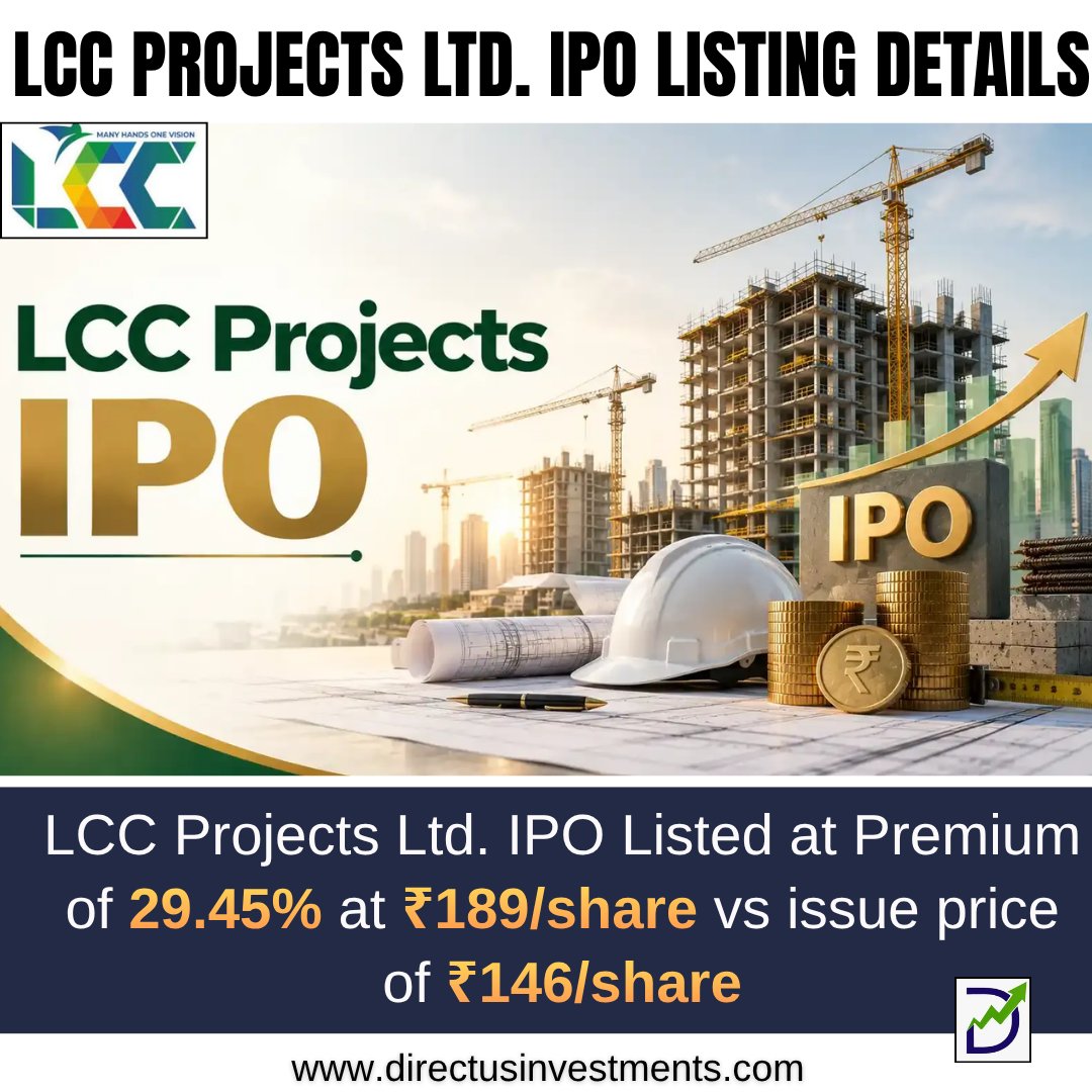 MunjalMohit9870's tweet photo. LCC Projects Ltd. makes its market debut.
Track the IPO listing price and performance.
Watch the stock’s opening market movement.
Stay updated with key IPO developments.
Review company details before investing.
#LCCProjects #IPO #StockMarket #Investing https://t.co/Hnk201pCuC