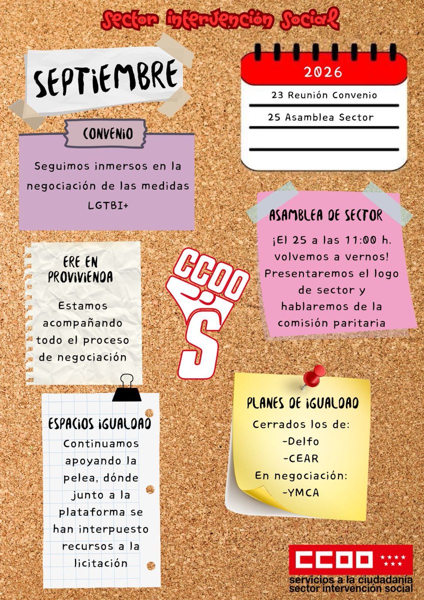 cecaritasmadrid's tweet photo. 📌 Tablón sindical del sector de intervención social @intsocCCOO correspondiente al mes de septiembre https://t.co/Jh1qZdzUGx