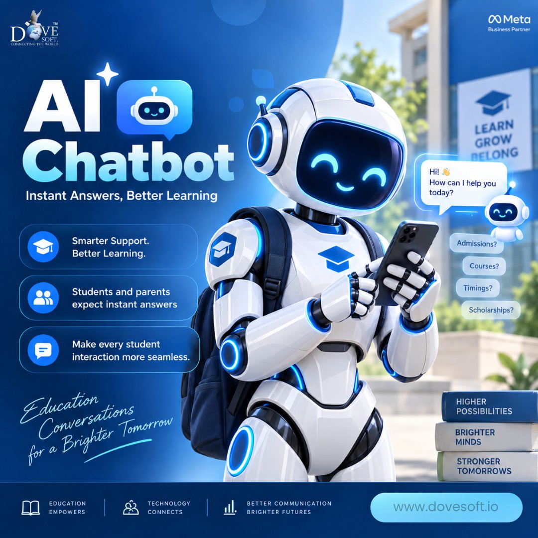 DoveSoftltd's tweet photo. 🎓 Smarter Learning With Chatbots
From instant student queries to admissions, course information, and support—chatbots help educational institutions deliver 24/7, automated communication.
Learn. Engage. Support. Instantly.
#Chatbot #StudentEngagement #AIChatbot #DoveSoft https://t.co/QoqWteDZVa