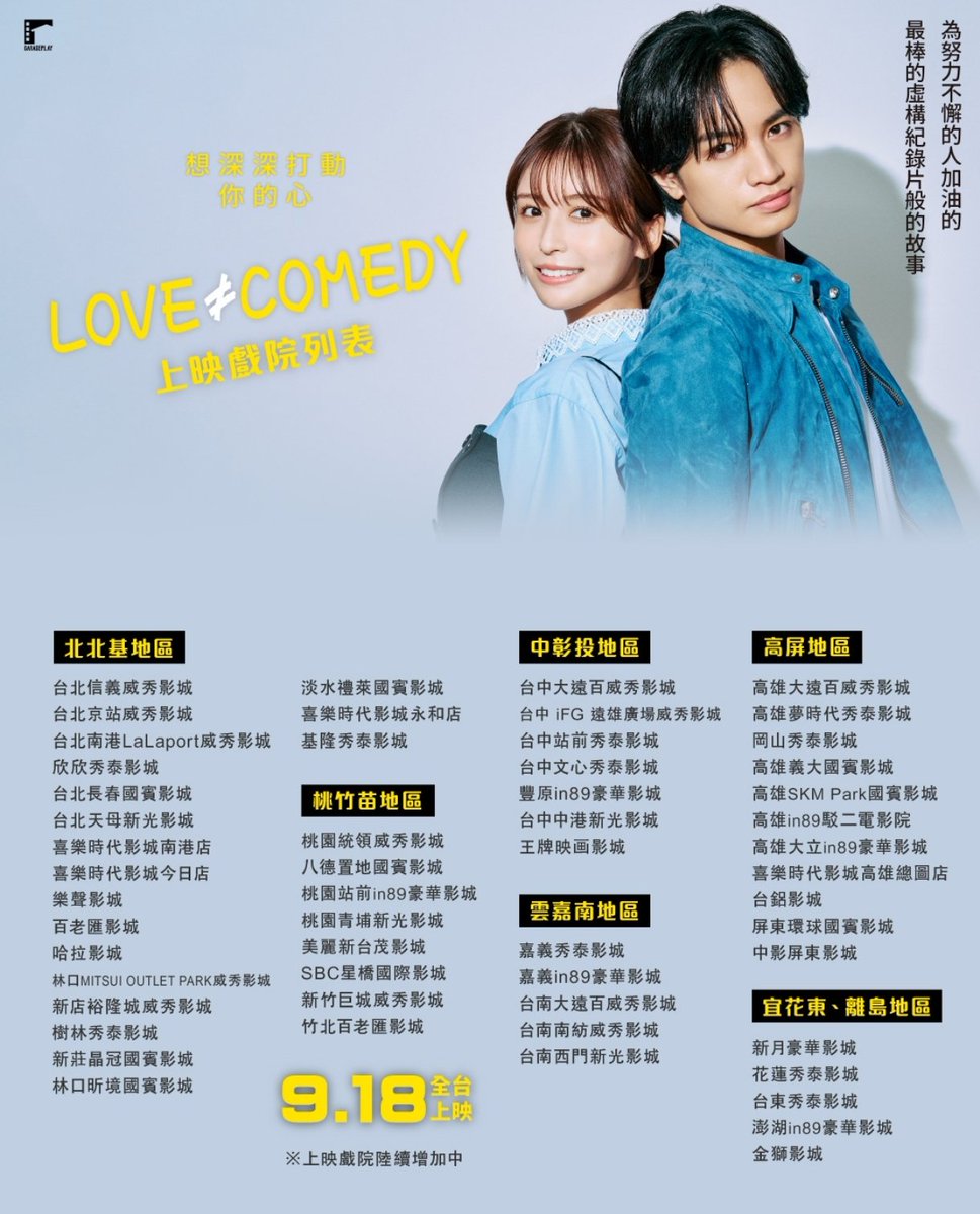 tw_sylvia's tweet photo. 明天開始就靠這個活出異次元

Love≠comedy
台灣上映戲院表
中島健人 https://t.co/4dfQJ0a587