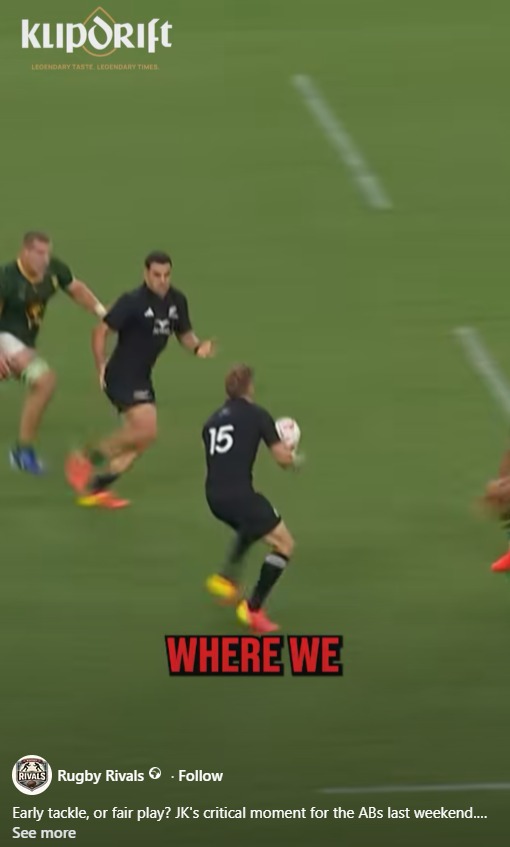 RugbyFifteen's tweet photo. Those who claim the tackle might have been early are conveniently quiet in their analysis of the forward pass leading to the tackle... 

#Springboks #AllBlacks https://t.co/wuC7Q3Fj6O