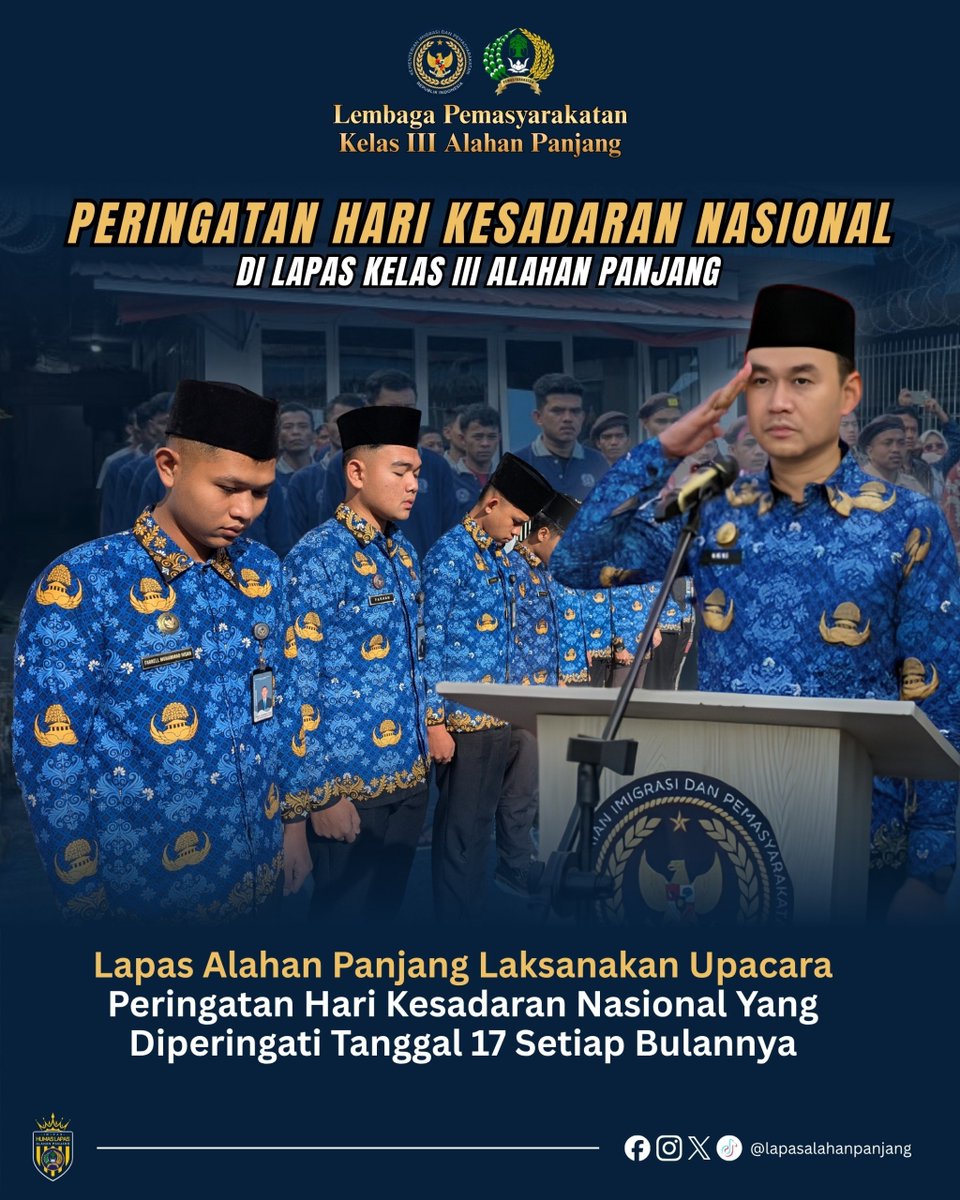 prisonalpan's tweet photo. Lapas Kelas III Alahan Panjang melaksanakan Upacara Peringatan Hari Kesadaran Nasional yang diperingati setiap tanggal 17 setiap bulannya. 🇮🇩 https://t.co/de8OOIetmp
