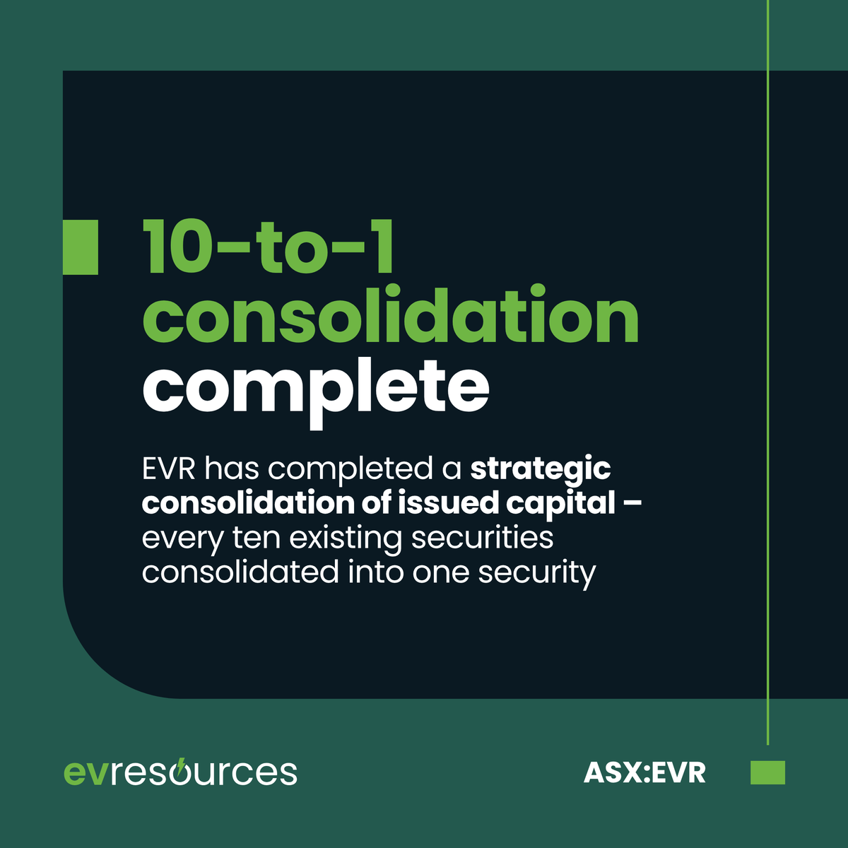 AntimonyRes's tweet photo. EV Resources has completed a strategic consolidation of issued capital, on the basis that every ten existing securities be consolidated into one security.

Read the full announcement on EV Resources' website: https://t.co/fEsSvuHMfQ

#ASX #EVR #Antimony #CriticalMinerals https://t.co/RW67xVXgaa