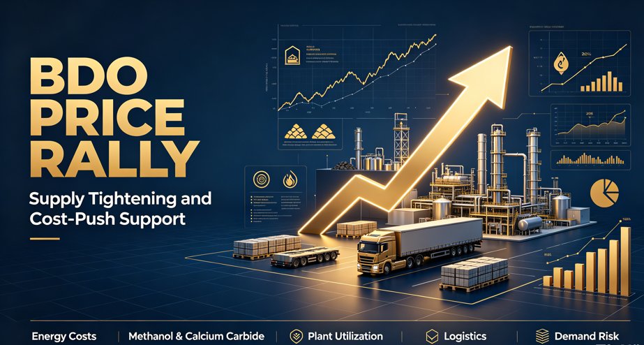 CCFGroup_Global's tweet photo. BDO prices are on the rise! 📈 Driven by tight supply, rising costs, and geopolitical factors impacting energy markets. Expect high-level fluctuations in the short term. Will demand-side production cuts follow? #BDO #ChemicalMarket #Spandex #methanol #calcium #carbide https://t.co/vRGeot5vWU