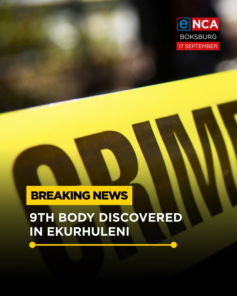 eNCA's tweet photo. [BREAKING] A ninth woman’s body has been found in Dawn Park, Ekurhuleni. The body was discovered semi-naked and wrapped in a sheet. Tune in to #eNCA on DStv403 for the latest updates https://t.co/zO5vihplY0