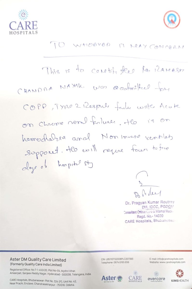 k38611722's tweet photo. They don't discharge us due to pending amount we don't have any asset to make money from it.. our land on borrowing loans... Gold also. Doctor informed us my father needs icu so we try to reach aiims bhubaneswar there is no isu we are in a deep trouble and stucked in a loop 🙏 https://t.co/1R3IcTrwcK