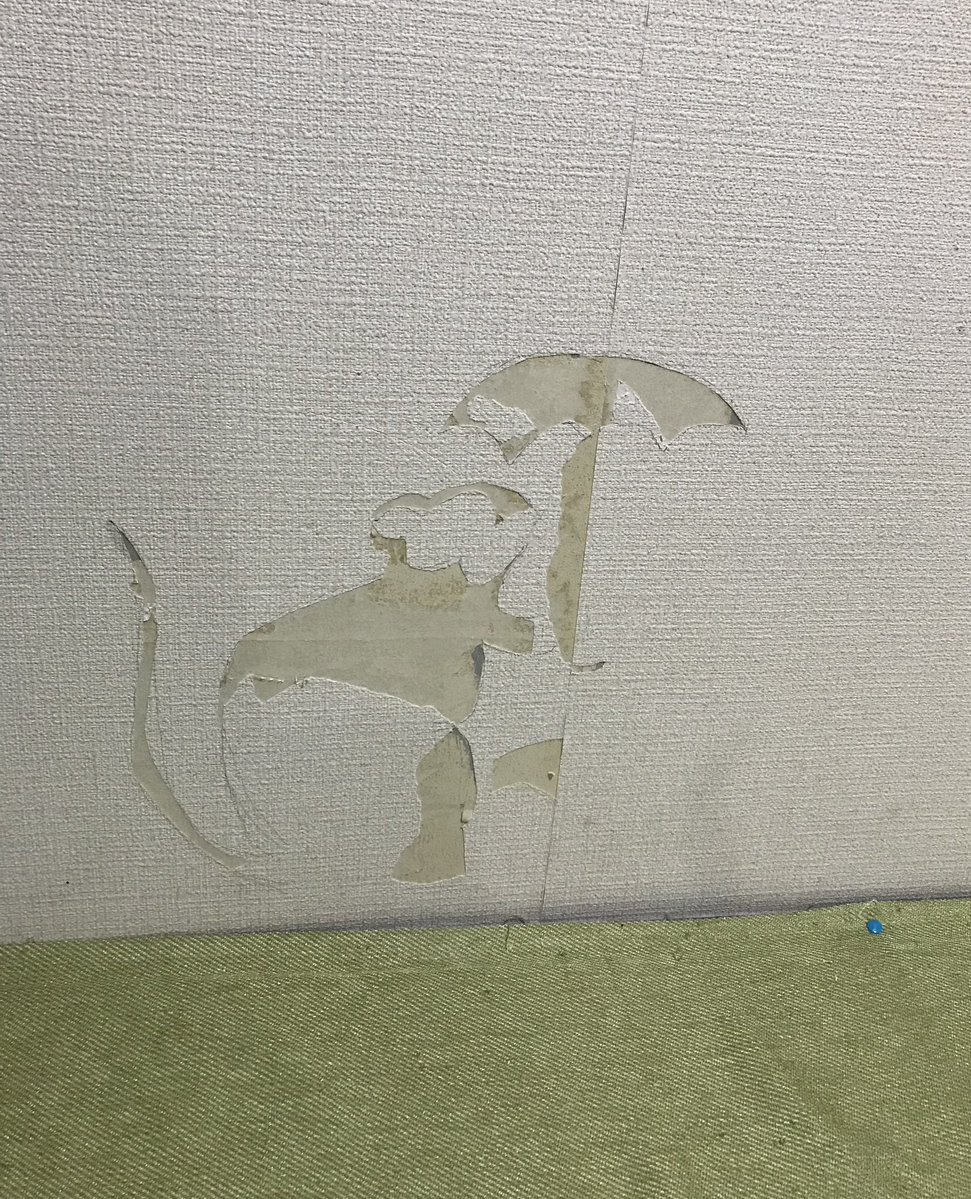00shitemita's tweet photo. バンクシーやん
（猫が破った壁） https://t.co/W7ANdUjO5N