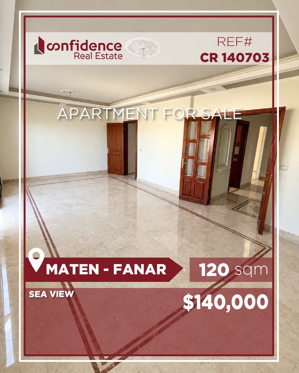 confidence_cre's tweet photo. Asking price : 140.000$ + 2.5% commission. 
Located in the heart of Fanar, this spacious 120 sqm apartment
For more information do not hesitate to contact us on 
71000850
REF#CR140703
#Fanar #ApartmentForSale #FanarRealEstate #LebanonRealEstate #LebanonProperty 
#CONFICR
A https://t.co/p0XjJhTYua