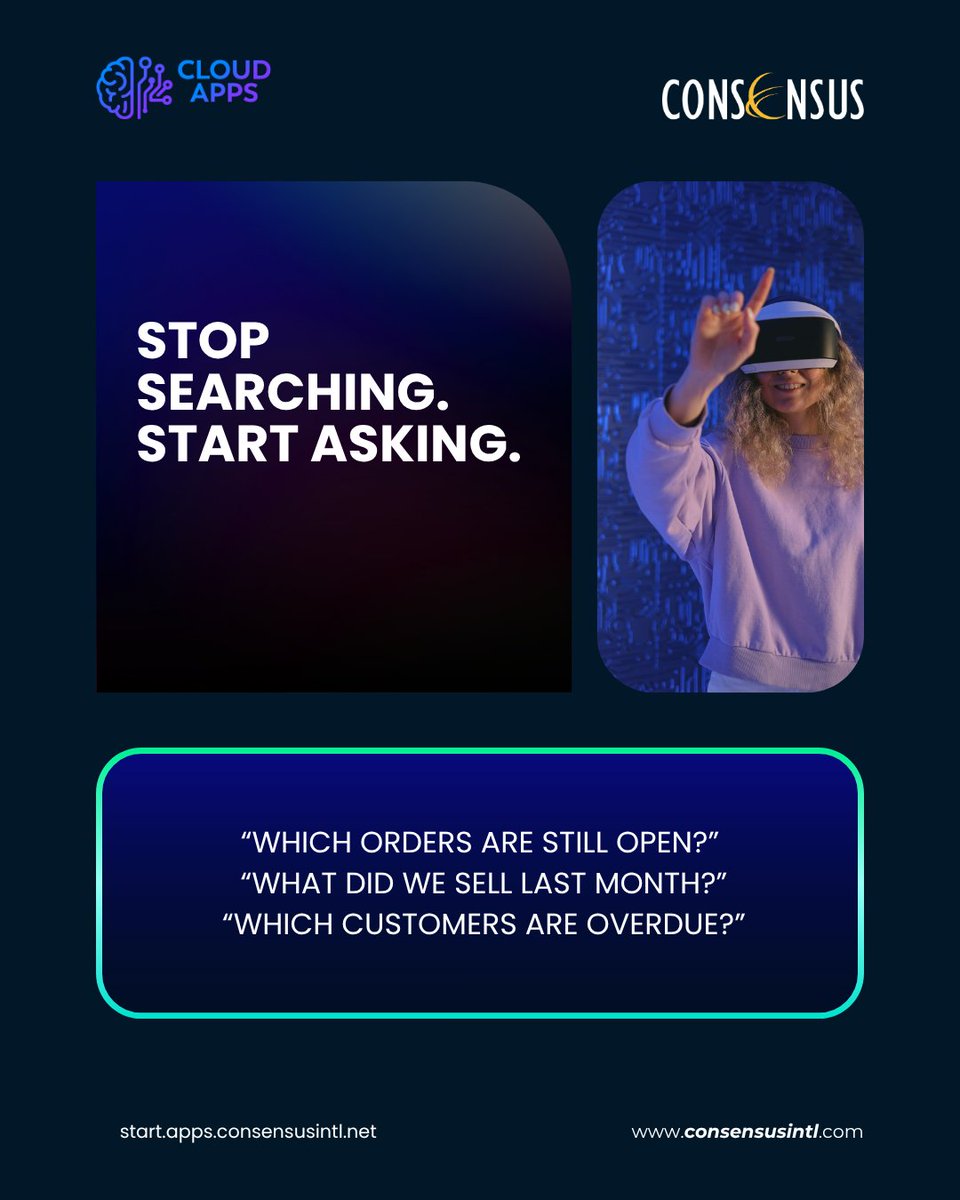 ConsensusIntl's tweet photo. You don't need to know where the report is.
You don't need to remember which screen contains the information.
With CloudApps AI Assistant, you can interact with SAP Business One using natural language.

#SAPBusinessOne #AI #ERP #AIforBusiness #CloudApps #BusinessTechnology https://t.co/jQRJDI2rfJ