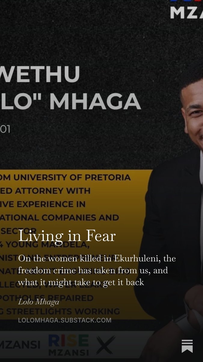 LoloMhaga's tweet photo. I am sickened by the murders of women in Ekurhuleni. I know I enter this conversation as a man, amid too much defensiveness and toxicity but there is another way.

I hope this reflection offers some empathy, and a reminder that we cannot let fear win.
https://t.co/3VsFgmlo4x https://t.co/qX0PfmB5nU