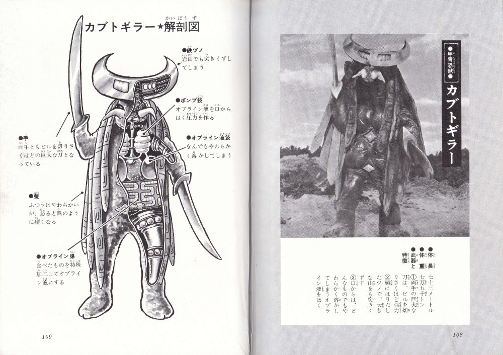 dape_man's tweet photo. 昭和48年9月17日放映『流星人間ゾーン』第25話「凄絶！ゾーン・ゴジラ対恐獣連合軍」に登場した“甲冑恐獣”カブトギラー。
5体の恐獣から成る連合軍では新顔ながらも指揮官格だったらしいが、ゴジラと絡む前に早々とファイターに敗れ去ってしまった何とも残念な恐獣。 https://t.co/t7uXOfyB5c