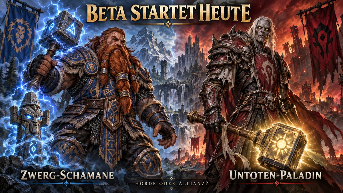 Trashmobtalk's tweet photo. Heute geht die WoW: Forever-Beta los 👀
Was wird’s bei euch? Zwerg-Schamane, Untoten-Pala oder doch die Klasse, die ihr seit Jahren spielt?
Und bleibt ihr eurer Fraktion treu oder wechselt ihr diesmal die Seiten?
Horde oder Allianz – womit legt ihr heute los?
#WoW #WoWForever https://t.co/x1dL1hc1DX