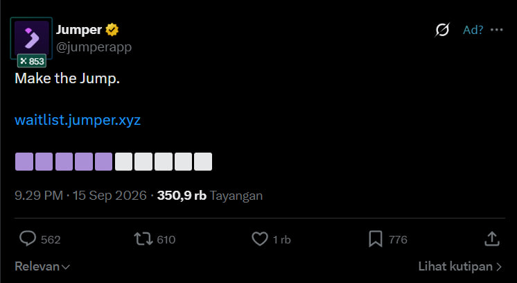 CryptoSpaceDrop's tweet photo. New Waitlist: Jumper

Airdrop or Perps opportunity.

Join: https://t.co/vPzmlYya2l

- Connect X account
- Done
- Get in early. LFG.

#Crypto #Airdrop #Perps #Web3 #Alpha https://t.co/1TW9QwUvWu