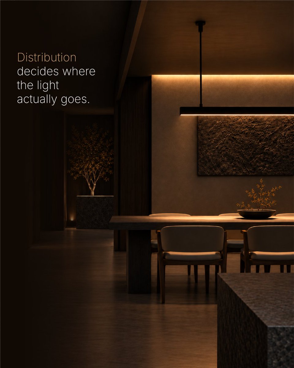 lightcoalya's tweet photo. A room can hit the lux target and still fail the people inside it.

Because lighting isn't one number.

Distribution. Contrast. Accent. Vertical light. Darkness. Controls.

Each matters.

#Alya #LightingDesign #ArchitecturalLighting #LightingProfessionals #LightingDesigners https://t.co/msTsfoFtmI