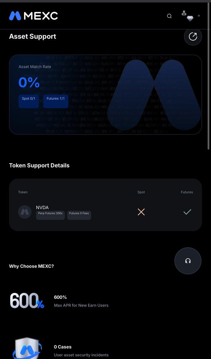RyzzoPav's tweet photo. Checked $NVDA on the MEXC Asset Support Checker! 🔍 It shows only Futures trading is available (no Spot market). Notably, it features zero trading fees and provides massive leverage for Stock Futures. A great tool for checking asset terms before trading! 📈
@MEXC https://t.co/EtCJ2J4mYw