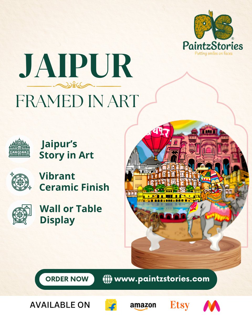 PaintzStories's tweet photo. Bring Jaipur’s colour, culture &amp; charm into your space.
A vibrant ceramic art piece inspired by the Pink City-perfect for wall or table display and gifting.
🌐 https://t.co/jh9vTDYKzK

#JaipurArt #IndianArt #HomeDecor #CeramicArt #RajasthanArt #WallDecor #PaintzStories https://t.co/OT8O6R8Y3E