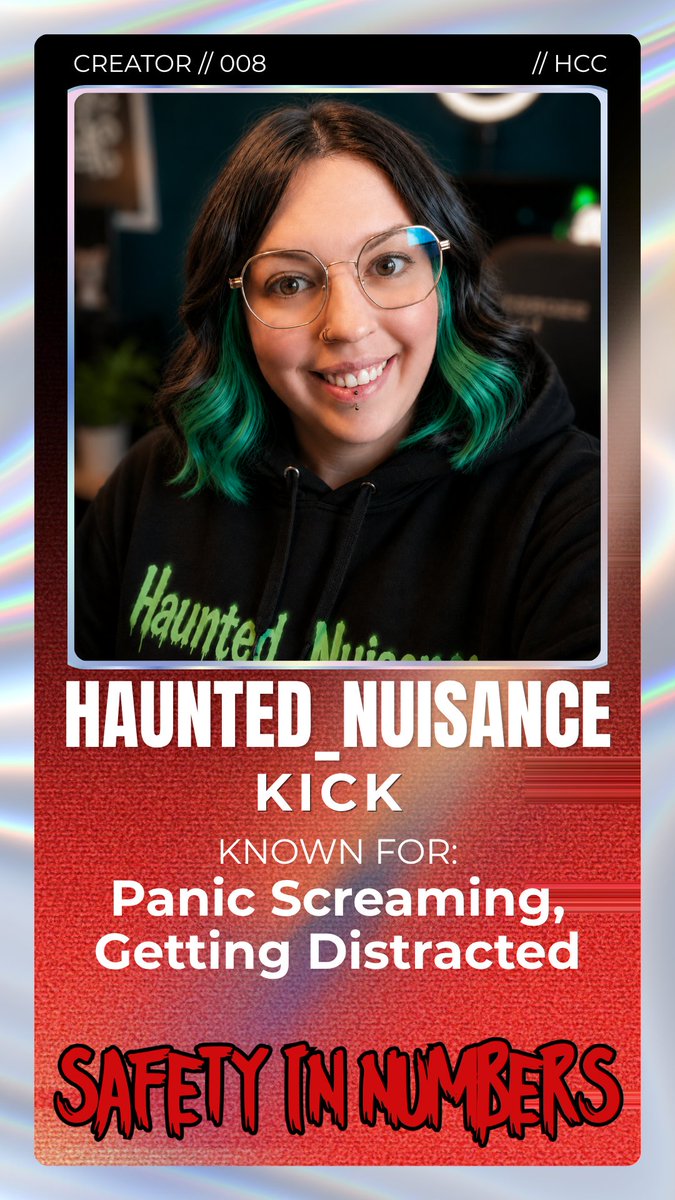 TheHorrorCC's tweet photo. The second new creator signing up for the chaos of Safety on Numbers // Episode // 003 is the lovely @HauntedNuisance ❤️💀

Join us today at 7pm BST/2pm EST on Kick for all the Shenanigans 👀 https://t.co/2UUROPF08J